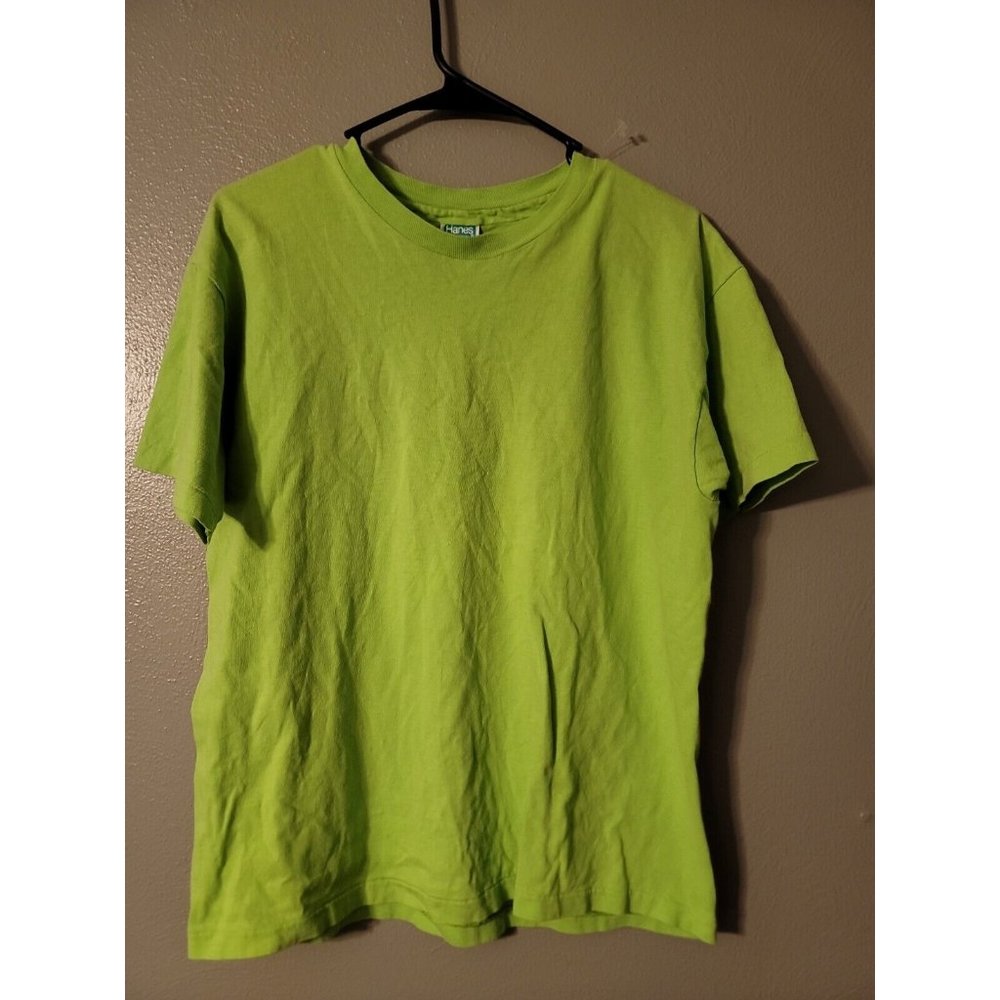 VINTAGE HANES HER WAY ACTIVEWEAR Green SINGLE STITCH USA 80s BLANK T-SHIRT Size